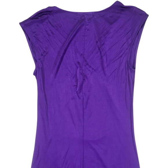 Ralph Lauren Sheath Dress Womens M Royal Purple Midi Faux Wrap Ruched Stretchy - Picture 9 of 12
